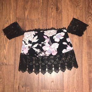 Off the shoulder shirt.